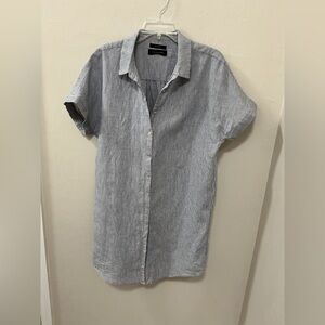 Tahari Womens 100% Linen Striped  Button Down Dress size medium
